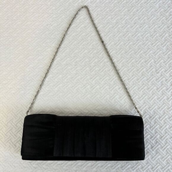 La Diva Black Satin Silver Tone Hardware Women's Clutch Shoulder Bag Purse - Picture 8 of 15